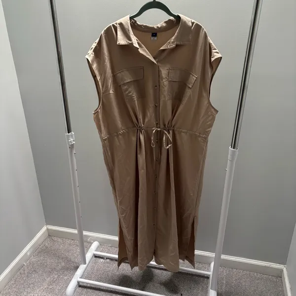 Old Navy Mocha Taffy Waist-Defined Utility Midi Shirt Dress - Image 2