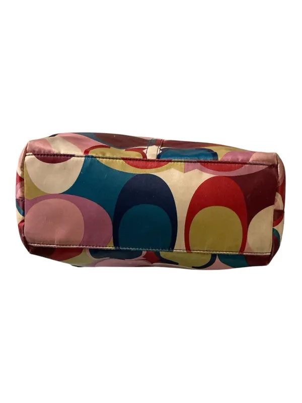 Authentic Vintage Coach Y2K Scarf Print Satin Tote | Navy Patent Leather Trim F15183 - Image 2