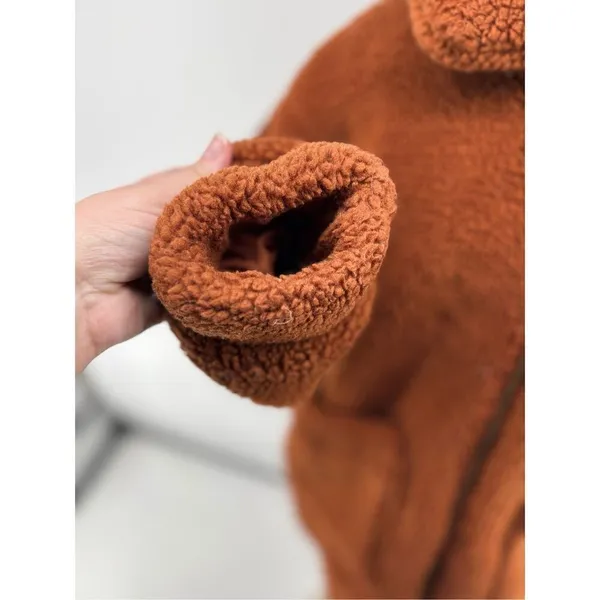 Anthropologie Elodie Faux Sherpa Teddy Coat Oversized Rust Size Medium Pockets - Image 10