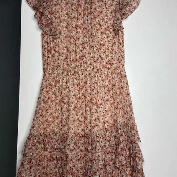 REBECCA TAYLOR Lucia Pink Floral Gold Metallic Dress Size 4 - Image 8