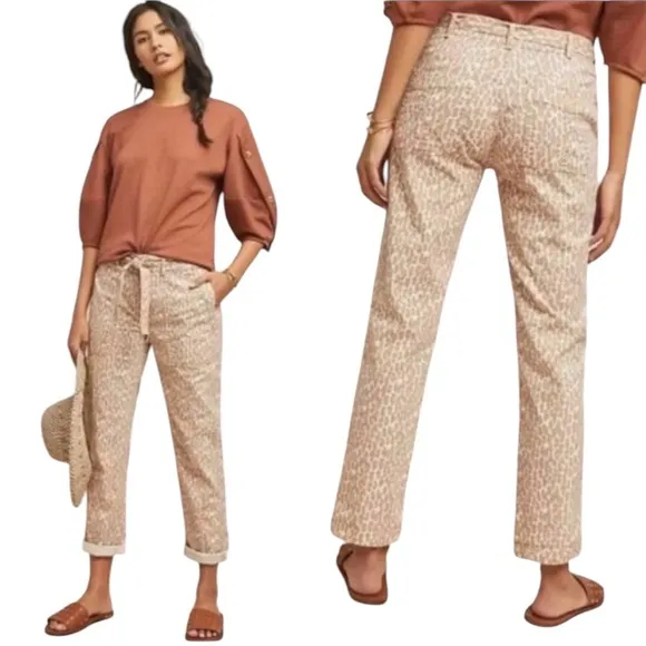 Anthropologie mushroomcore Cheetah Leopard Animal Print Wanderer Pants 26 - Image 2
