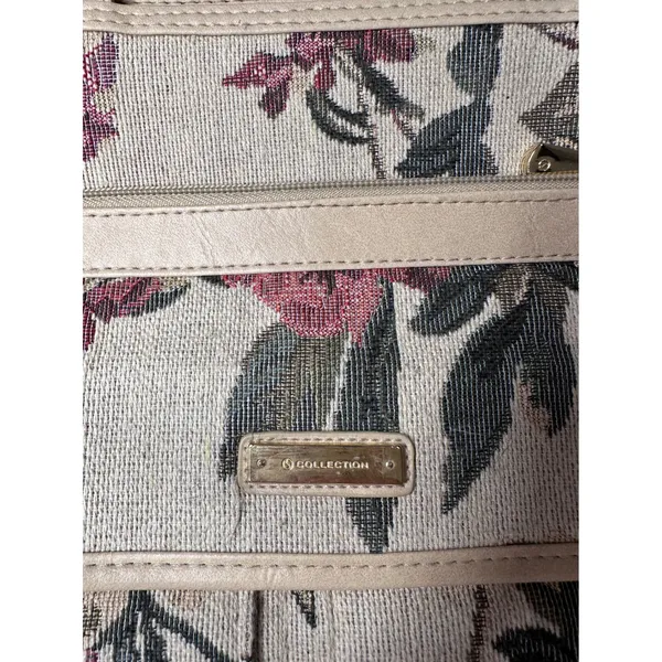 B Collection Floral Tapestry Shoulder Bag Beige Pink Vintage Rose Tote Pocket - Image 2