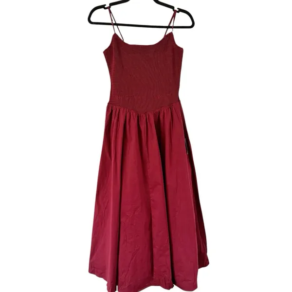 NWD Lulus Tandria Burgundy Smocked Sleeveless Midi Dress Size Large - Image 4