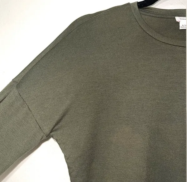 Garage Cropped Tee Solid Olive Green Long Sleeve Crew Neck Basic - Image 3