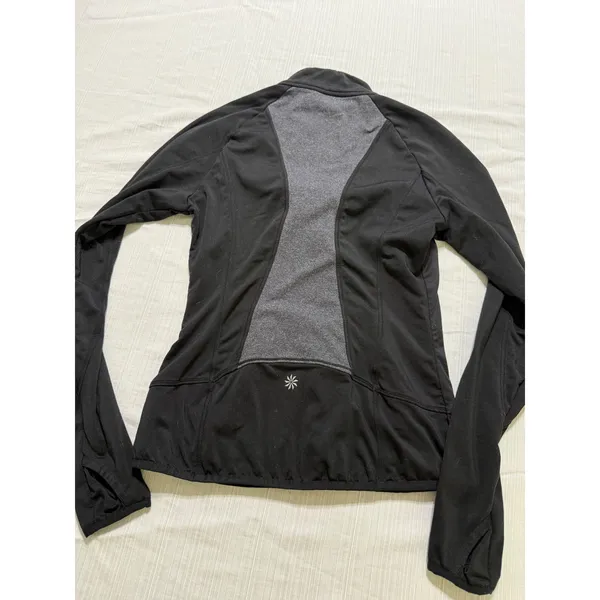 Athleta Womens‎ XS Black Gray Ruffle Full Zip Running Jacket Thumbholes Pockets - Image 6