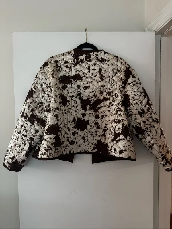 Maeve Cream Quilted Jacket with Brown Splatter - Image 6