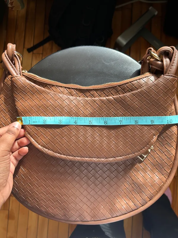 Crescent Woven Dark Espresso Shoulder Handbag Purse Satchel Medium Knotted Strap - Image 6
