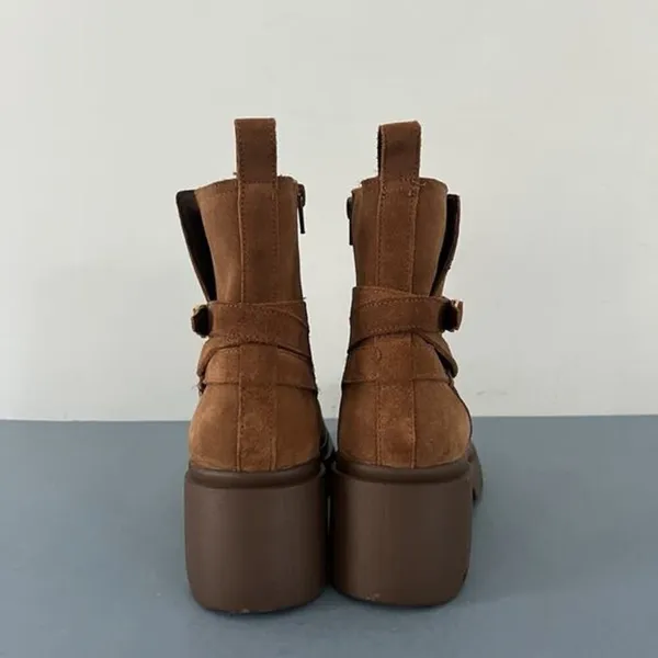 Steve Madden Coletta Lug Sole Tan Suede Buckle Ankle Booties‎ - Image 6