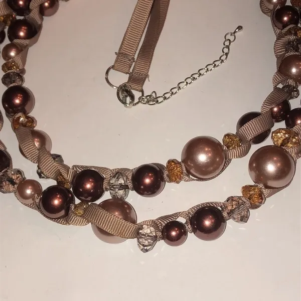 Boho Brown/Bronze Beaded Statement Necklace Brown - Image 3