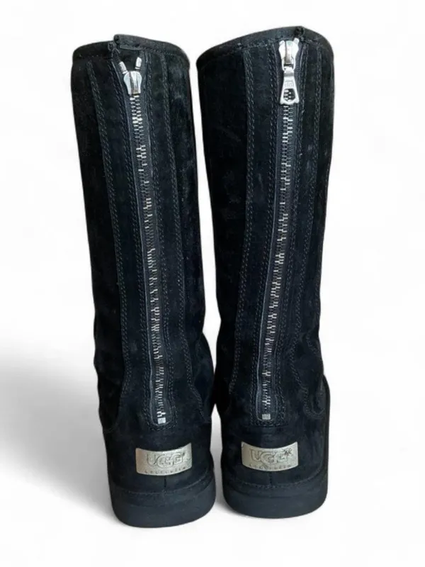 UGG Knightsbridge Leather Tall Boot Back Zip Shearling Lined Women 7M Black - Image 5