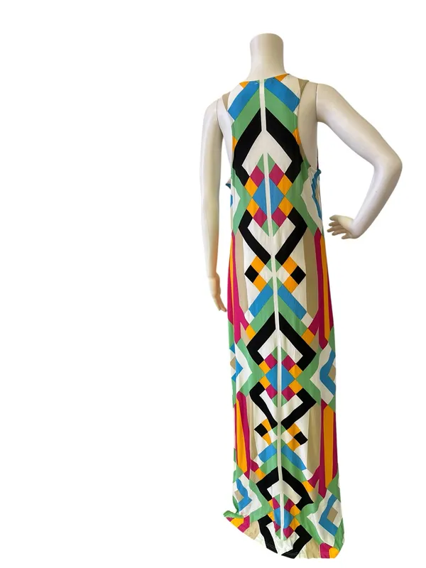 Venus Multicolor Geometric Maxi Dress - Sleeveless Scoop Neck - Image 5