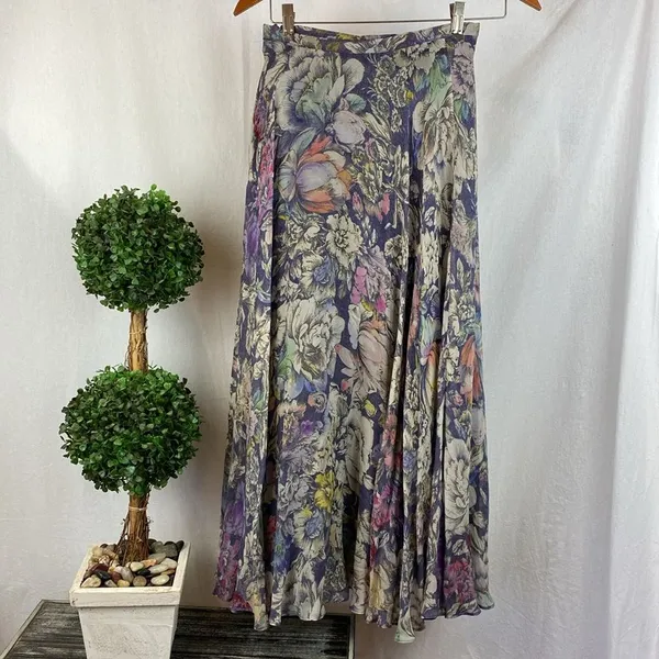 Anthropologie Gray Floral A Line Maxi Skirt 0 - Image 2