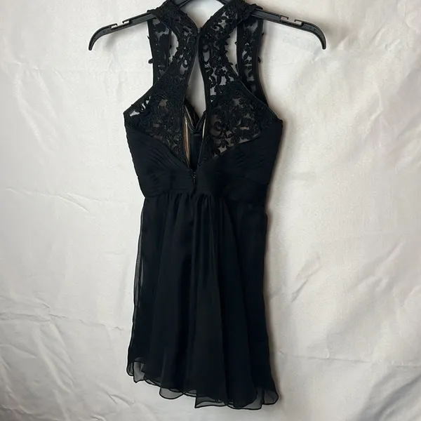 La Femme 20629 Black Lace Mini Dress Size 0 Prom Homecoming Hoco - Image 2