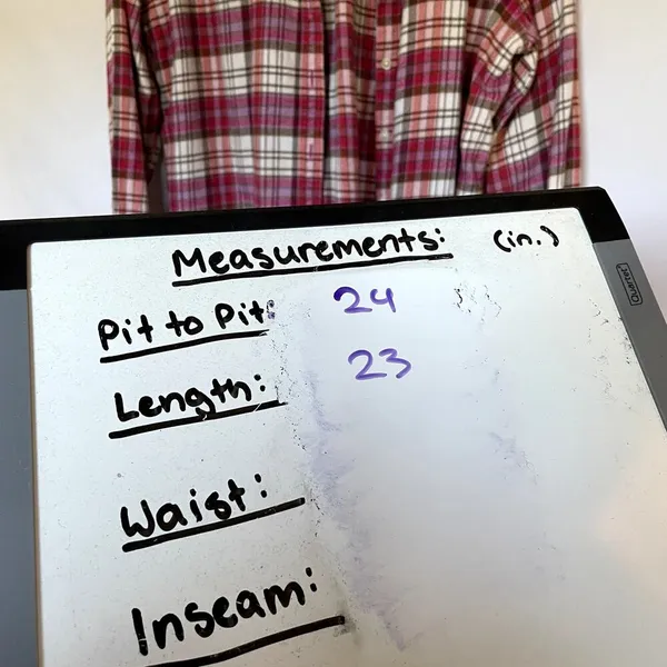 Lands'‎ End pink white checkered button down long sleeved flannel top women's M - Image 6