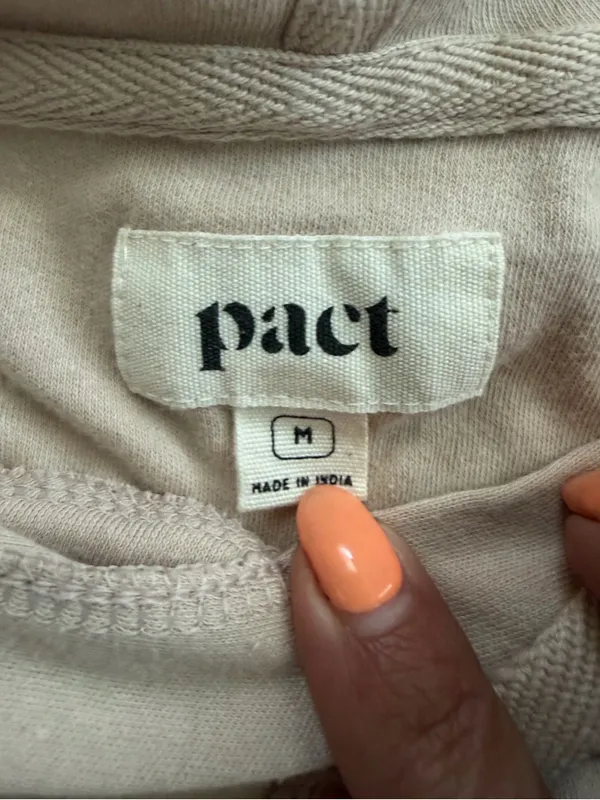 Pact Savannah Organic Cotton Short Sleeve Pullover Hoodie Sweatshirt Beige M - Image 4