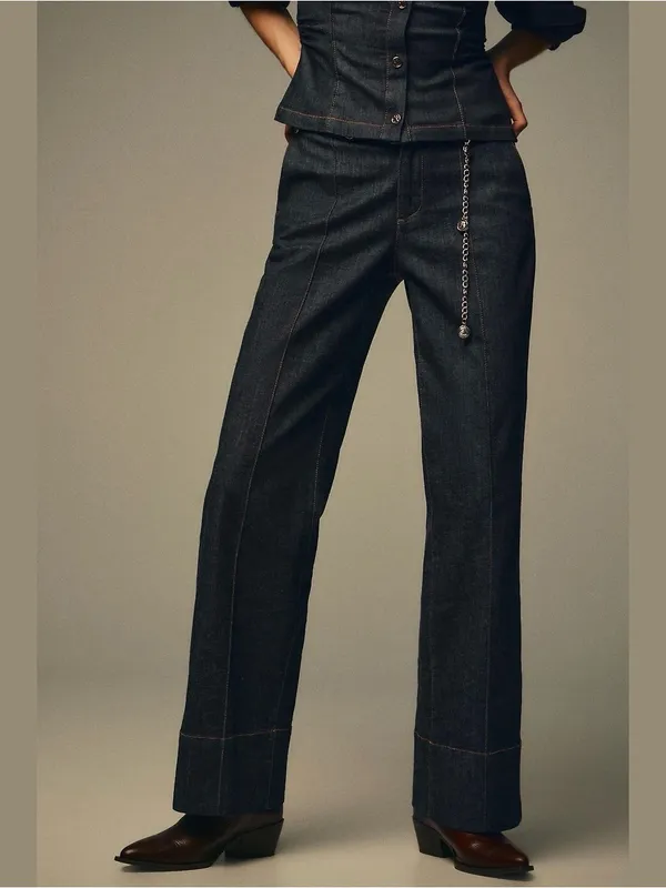 Zara Z1975 Bootcut Denim Pants Jeans Small Dark Wash Minimal Boho Western Chic - Image 2