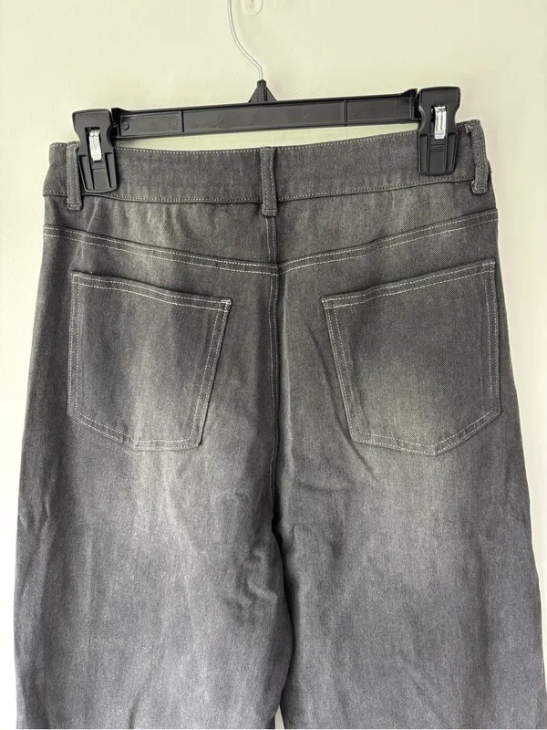 Halara High Waisted Wide Leg Jeans Faded Black Wash Cuffed Hem Baggy Loose Fit - Image 6