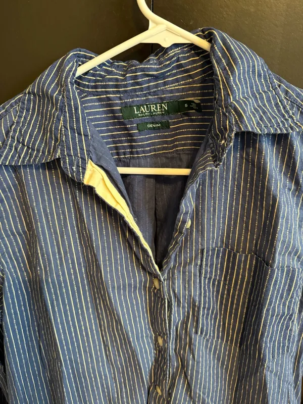 Ralph Lauren Navy and White Striped Button-Down Shirt - Image 2