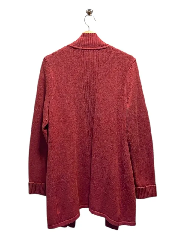 Tahari Patch Pocket Cardigan Sweater Burgundy Size XL Coastal Preppy Minimalist - Image 12
