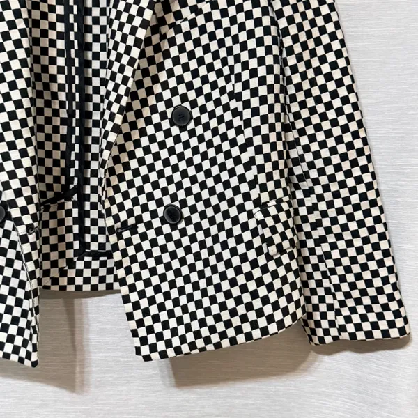 Zara Woman Black White Checkered Cropped Double Breasted Blazer XS - Image 4