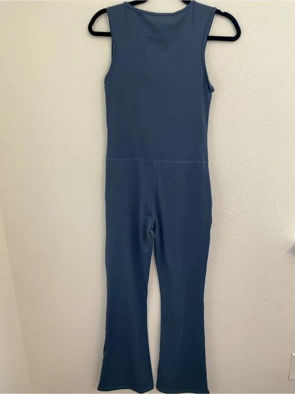 Blue Athletic Flare Jumpsuit Nylon Spandex Pockets Size M Size M - Image 5
