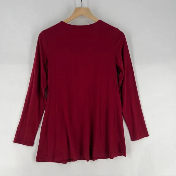 Coolmee‎ Soft Stretch Burgundy Pleated Babydoll Long Sleeve Henley Tunic Top - Image 2