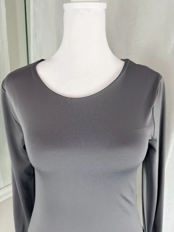 Forever 21 Women's Gray Long Sleeve Bodysuit Size M Stretch Scoop Neck Slim - Image 5