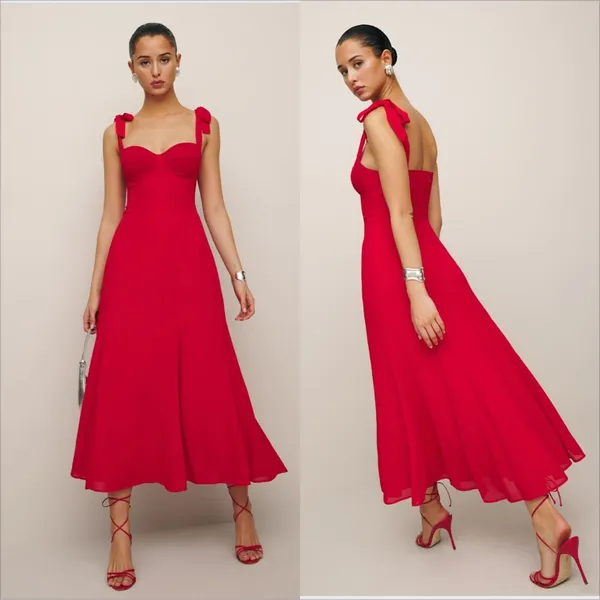 Reformation Nadira Midi Dress Size 6 NWT Poinsettia Red Cocktail Event Party - Image 2