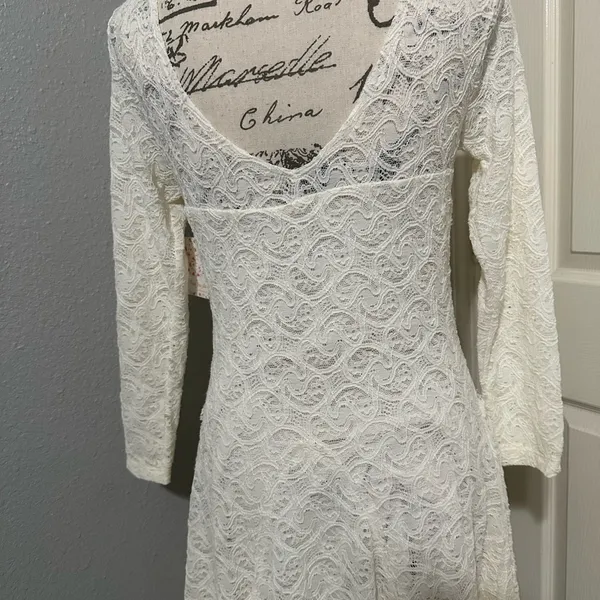 Free people lace long sleeves dress cream color size L cute dress bohemian ✨ y2k - Image 7