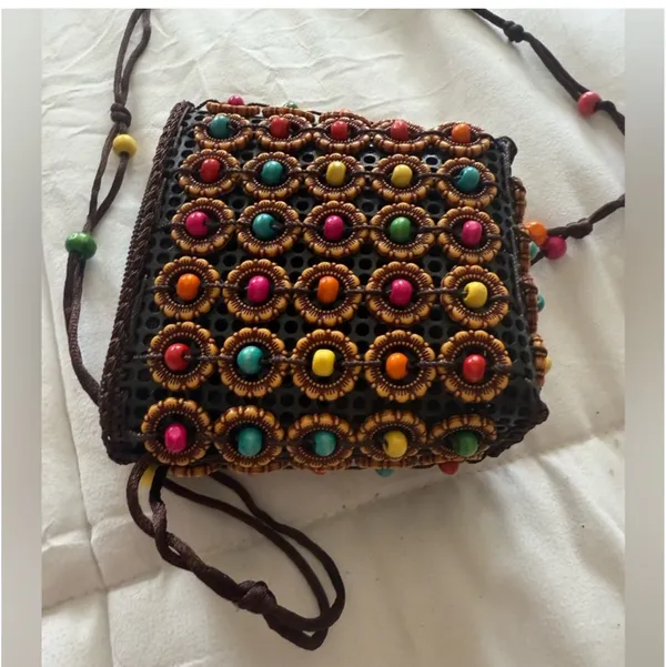 Colorful Beaded Crossbody bag Brown - Image 2