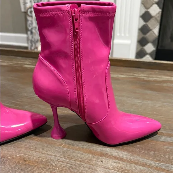 INC Hot Pink Patent Ankle Heeled Boots 7 Barbiecore Y2K Bratz Doll‎ Festival - Image 4