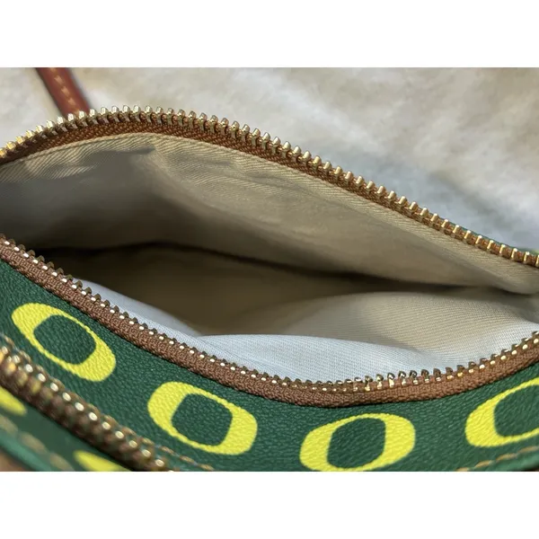 Dooney & Bourke Oregon Ducks College Print Crossbody Bag Logo Green/Yellow‎ Zip - Image 5