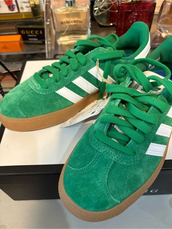 adidas Gazelle Green Suede Sneakers with White Stripes and Gum Sole - Image 3