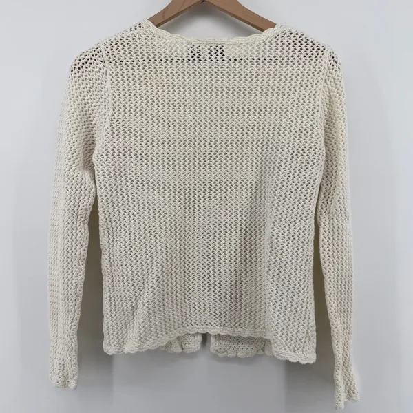 Vtg Xhilaration Cream Open Knit Crochet Cardigan Sweater Women L Ramie Airy Boho - Image 5