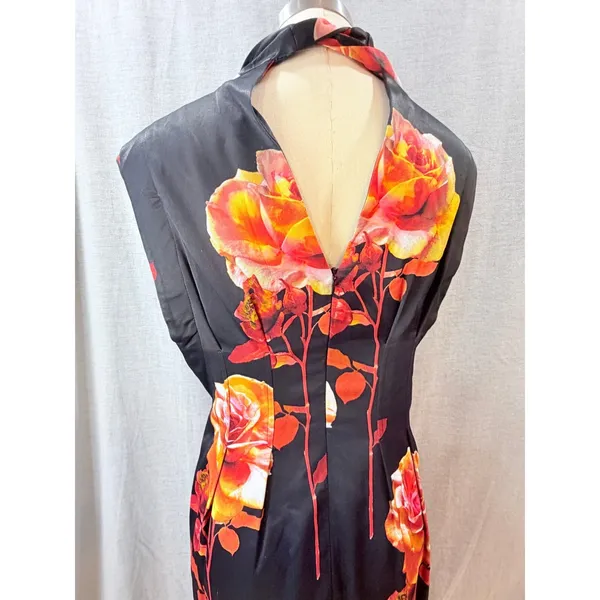 Karen‎ Millen Rose Floral High Neck Bow Back Double Sleeve Maxi Midi Dress US 8 - Image 11