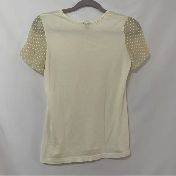 J Crew Light Yellow Sheer Swiss Dot Sleeve Top Womens XS Girly Romantic Blouse - Image 5
