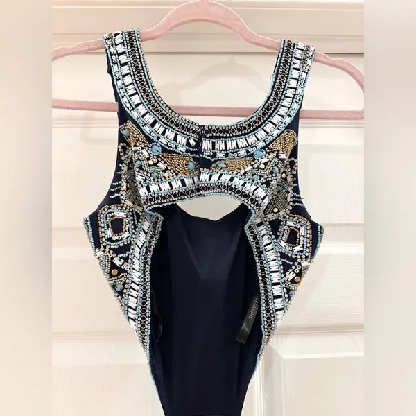 Sherri Hill 50297 Beaded Top Cutout Mermaid Formal Prom Gown Navy Blue Sz 4 - Image 11