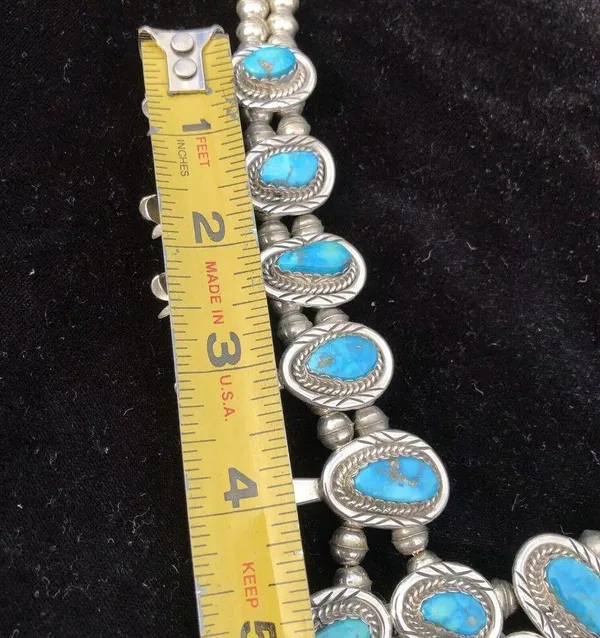 Vintage Sterling Silver Kingman Turquoise Squash Blossom Necklace Jewelry - Image 16