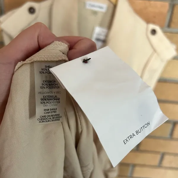 NWT Calvin Klein Women's Tan Belted Fitted Button Front Cap Sleeve Dress Size 10 - Image 4