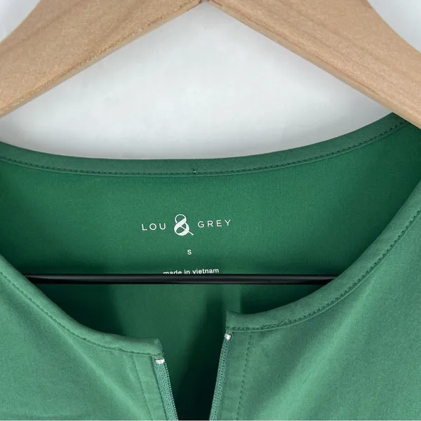 Lou & Grey Stretch‎ Woven Forest Green Sleeveless Zip Neck Mini Dress Size S - Image 3