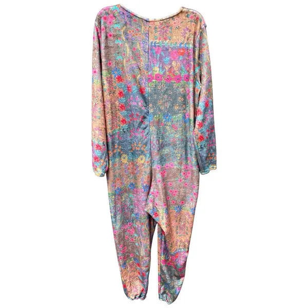 Natural Life Floral Soft Fleece Pajama Jumpsuit Large Zip-up Boho Cozy Colorful - Image 9