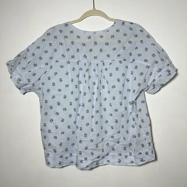 Melrose and Market Womens Light Blue Floral Tie‎ Neck Short Sleeve Top Medium - Image 2