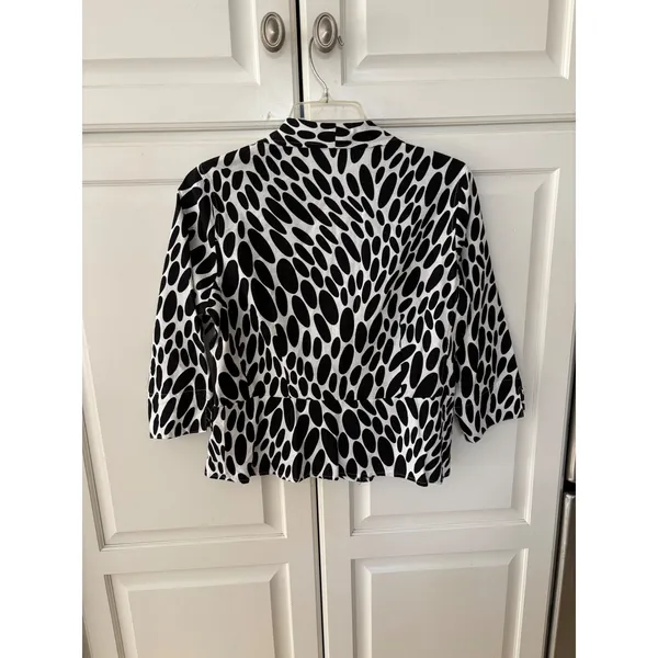 David N Womens Black White Polka Dot Linen Blend Peplum Blazer‎ Jacket Size S - Image 3