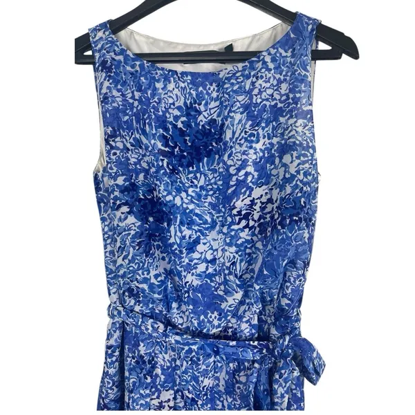 Lauren Ralph Lauren Blue Floral Sheer Lined Tie Waist Pleated Sleeveless Dress 2 - Image 6