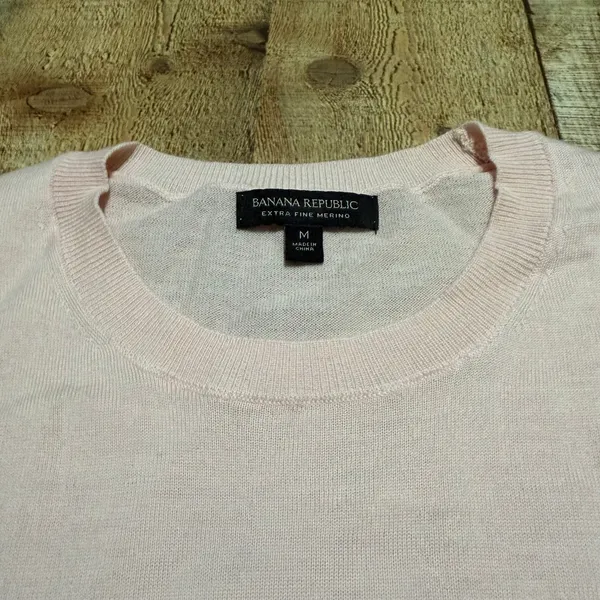 Banana Republic Wmns Soft Pink 100% Merino Wool Crewneck Sweater Sz M Classic - Image 5