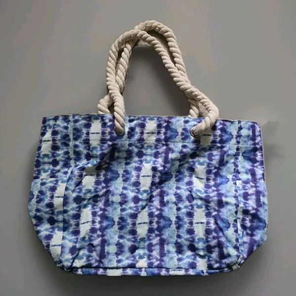OdyseaCo Beach Bag Large Waterproof Canvas Tote Blues Teal Waves Rope Handles - Image 6
