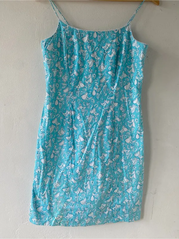 Lilly Pulitzer vintage pelicans Turquoise & White Paisley Spaghetti-Dress - Image 10