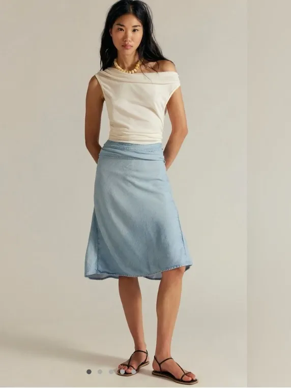 NWT Free People Light Blue A-Line Denim convertible skirt, size Xs - Image 3