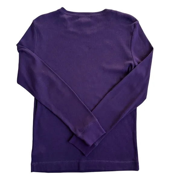 Ralph Lauren Ribbed Long Sleeve Shirt Purple‎ Shoulder Zip Faux Leather Elbow Patches - Image 4