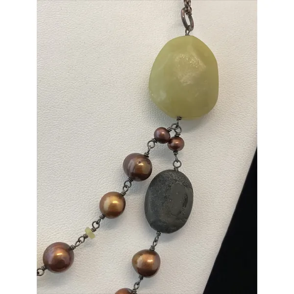 Peyote Bird Pearl Leather Stone 2 Strand‎ 925 Sterling Silver 20'' Necklace 60g - Image 4